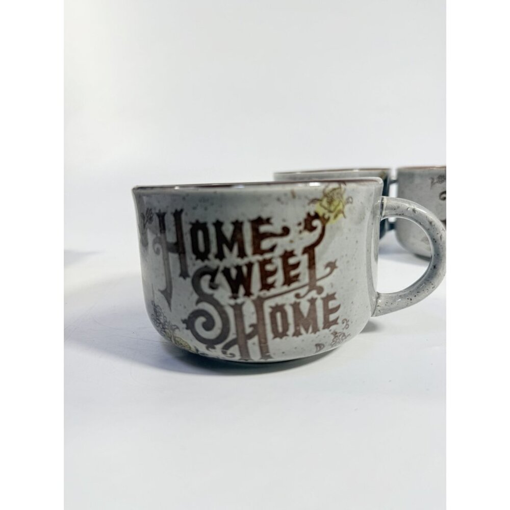 Stoneware Wide Mouth Coffee Mugs Large Soup Mug Set 4 Home Sweet Home Japan - Picture 5 of 11